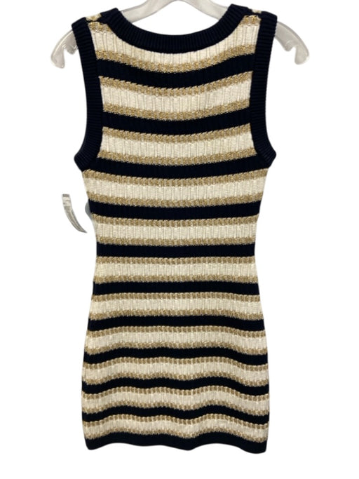 Cara Cara Size XS Cream & Navy Blue Cotton & Polyester Striped Sleeveless Dress Cream & Navy Blue / XS