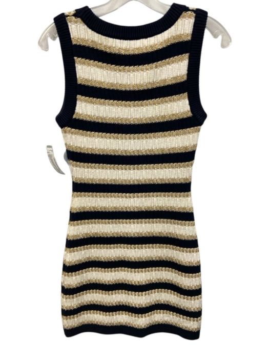 Cara Cara Size XS Cream & Navy Blue Cotton & Polyester Striped Sleeveless Dress Cream & Navy Blue / XS