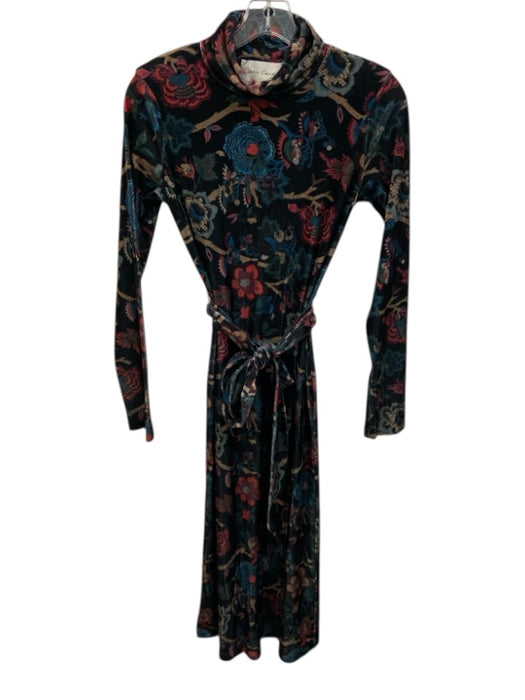 Cara Cara Size S Black & Multi Polyester floral print Long Sleeve Velour Dress Black & Multi / S