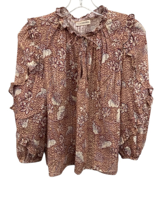 Ulla Johnson Size 4 Pink & Multi Cotton & Viscose Tie Neck Top Pink & Multi / 4