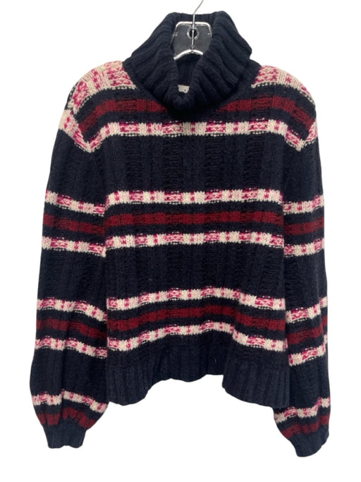A.L.C. Size XS Blue & Multi Wool & Silk Striped Turtleneck Sweater Blue & Multi / XS