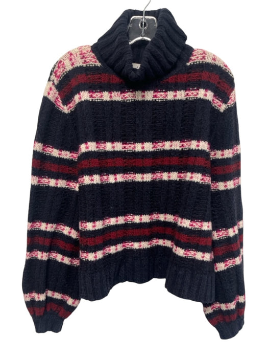 A.L.C. Size XS Blue & Multi Wool & Silk Striped Turtleneck Sweater Blue & Multi / XS