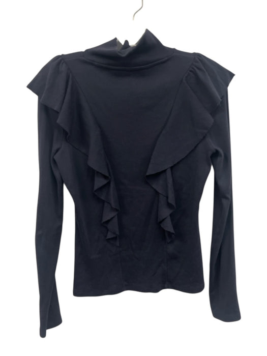 Veronica Beard Size S Navy Blue Pima Cotton Ruffle Trim Ribbed Turtleneck Top Navy Blue / S