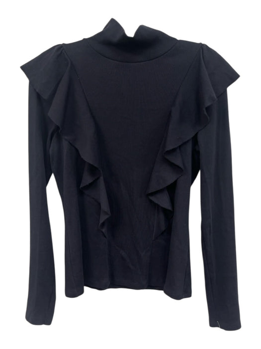 Veronica Beard Size S Navy Blue Pima Cotton Ruffle Trim Ribbed Turtleneck Top Navy Blue / S