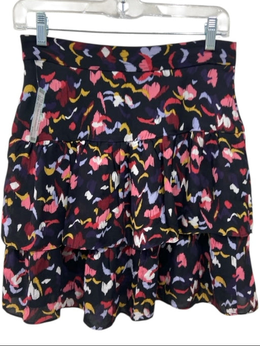 A.L.C. Size 4 Black, Pink, Multi Silk Abstract Ikat Tiered Above Knee Skirt Black, Pink, Multi / 4
