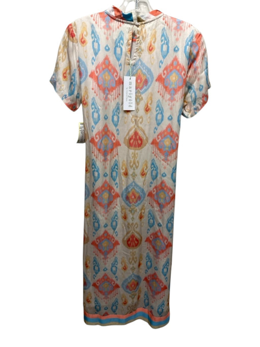 Marigold Size S Pink, Blue, Multi Polyester Satin Abstract Print Midi Dress Pink, Blue, Multi / S