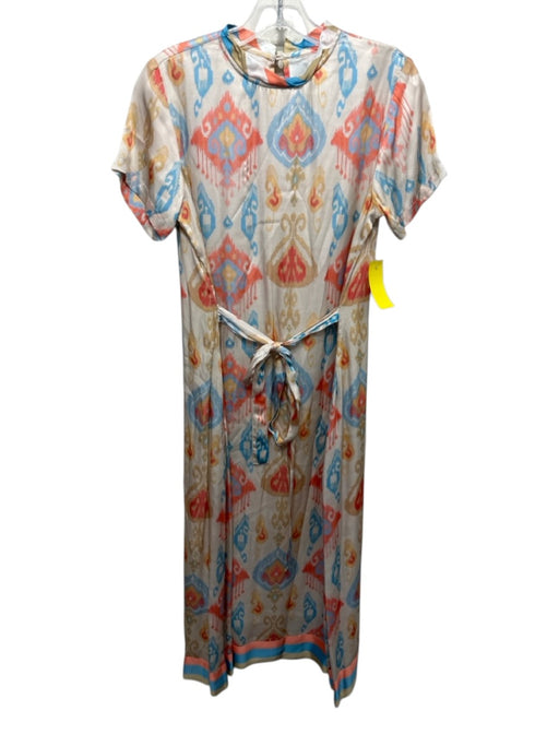 Marigold Size S Pink, Blue, Multi Polyester Satin Abstract Print Midi Dress Pink, Blue, Multi / S