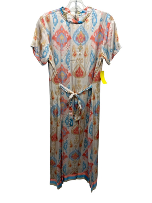 Marigold Size S Pink, Blue, Multi Polyester Satin Abstract Print Midi Dress Pink, Blue, Multi / S