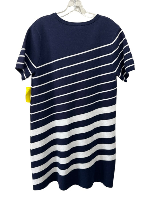 English Factory Size L Navy Blue & White Viscose & Nylon Short Sleeve Knit Dress Navy Blue & White / L