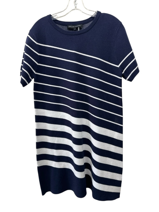 English Factory Size L Navy Blue & White Viscose & Nylon Short Sleeve Knit Dress Navy Blue & White / L
