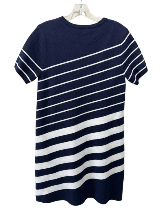 English Factory Size M Navy Blue & White Viscose & Nylon Short Sleeve Knit Dress Navy Blue & White / M
