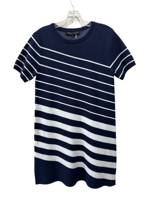 English Factory Size M Navy Blue & White Viscose & Nylon Short Sleeve Knit Dress Navy Blue & White / M