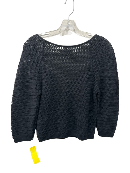 Le Jean Size 4 Black Cotton & Linen 3/4 Sleeve Knit Square Neck Top Black / 4
