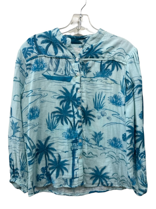 Marigold Size S Blue Multi Cotton Long Sleeve Beach Scene Buttons Gauze Top Blue Multi / S