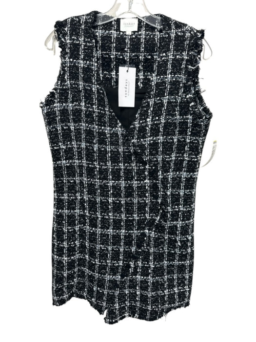 Sundays Size S Black & White Polyester & Viscose Sleeveless Tweed Buttons Dress Black & White / S