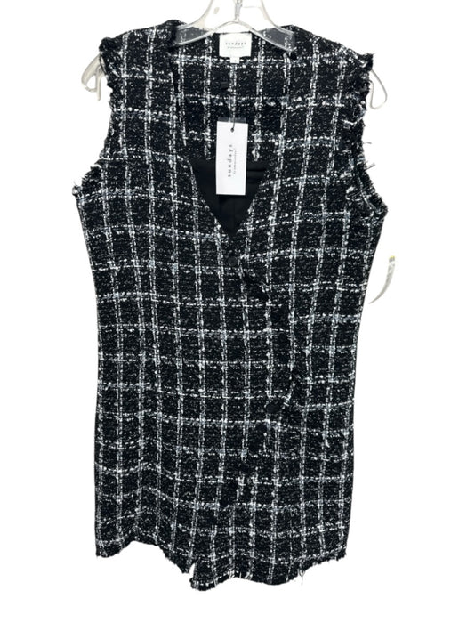 Sundays Size S Black & White Polyester & Viscose Sleeveless Tweed Buttons Dress Black & White / S