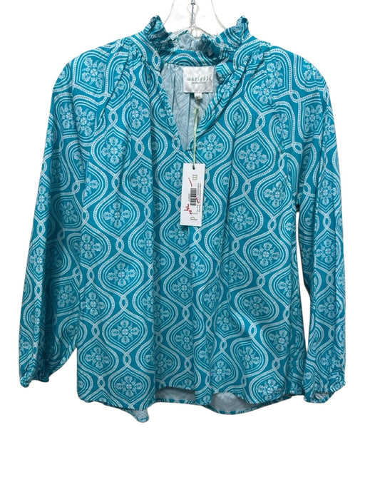 Marigold Size XS Electric Blue Cotton Long puff sleeve Abstract Print Top Electric Blue / XS