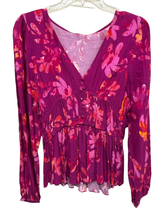 Alivia Size XS Purple, Pink, Orange Viscose Long puff sleeve Floral Print Top Purple, Pink, Orange / XS