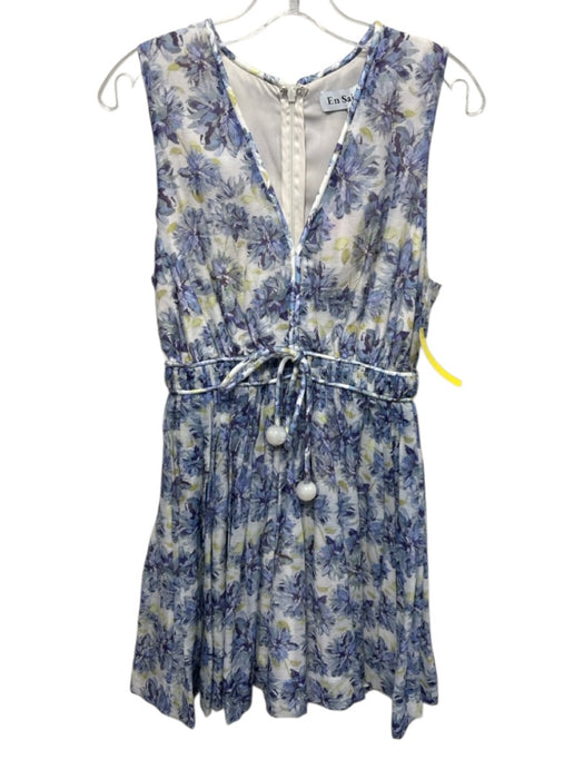 En Saison Size S Blue & Green Lyocell blend Sleeveless Floral Print V Neck Dress Blue & Green / S