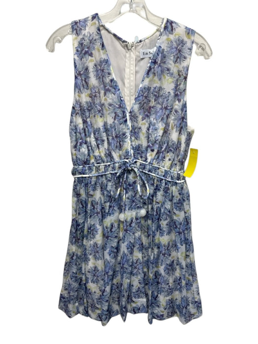 En Saison Size M Blue & Green Lyocell blend Sleeveless Floral Print V Neck Dress Blue & Green / M