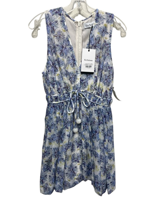 En Saison Size S Blue & Green Lyocell blend Sleeveless Floral Print V Neck Dress Blue & Green / S