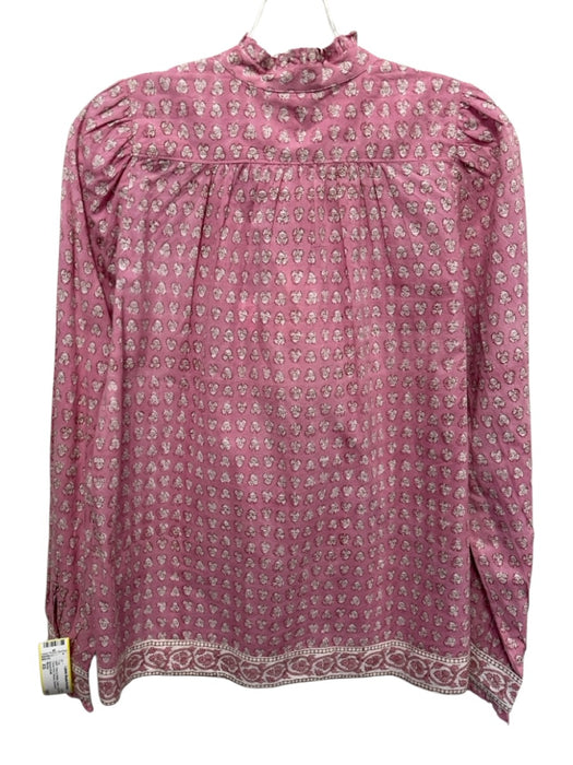 Marea Size XS Pink & White Cotton Long Sleeve Floral Print Blouse Top Pink & White / XS