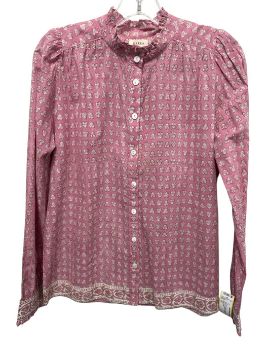 Marea Size XS Pink & White Cotton Long Sleeve Floral Print Blouse Top Pink & White / XS
