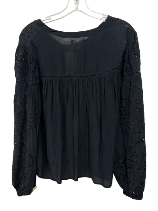 Velvet Size S Black Modal & Viscose Long Sleeve Crochet Lace Buttons Top Black / S
