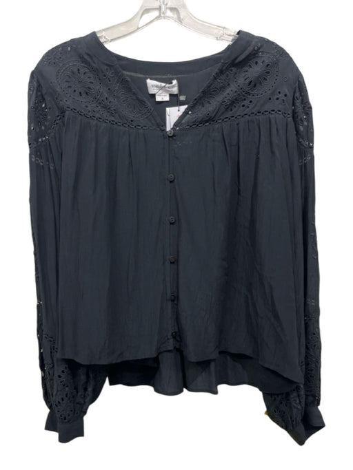 Velvet Size S Black Modal & Viscose Long Sleeve Crochet Lace Buttons Top Black / S