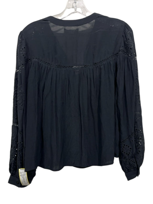 Velvet Size XS Black Modal & Viscose Long Sleeve Crochet Lace Buttons Top Black / XS