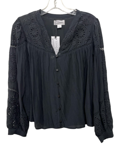 Velvet Size XS Black Modal & Viscose Long Sleeve Crochet Lace Buttons Top Black / XS