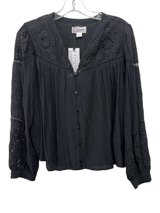 Velvet Size XS Black Modal & Viscose Long Sleeve Crochet Lace Buttons Top Black / XS