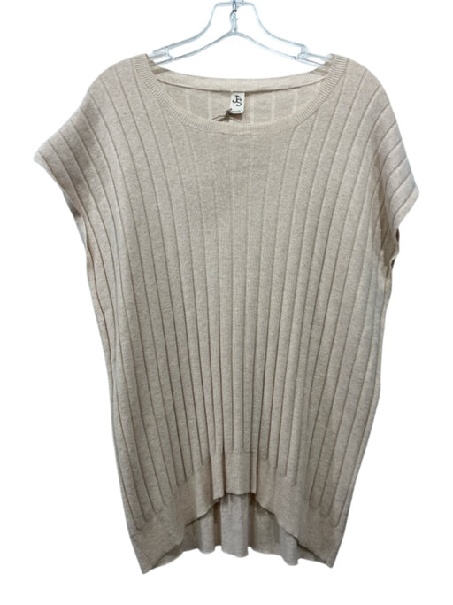 JS 71 Size M/L Beige Cotton & Cashmere Cap Sleeve Rib Knit Top Beige / M/L