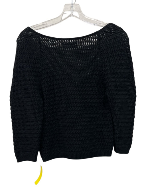Le Jean Size 2 Black Cotton & Linen 3/4 Sleeve Knit Square Neck Top Black / 2