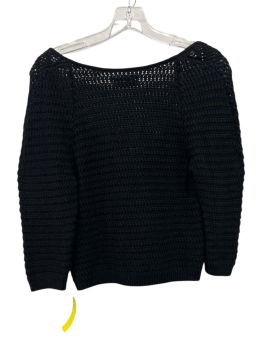 Le Jean Size 2 Black Cotton & Linen 3/4 Sleeve Knit Square Neck Top Black / 2