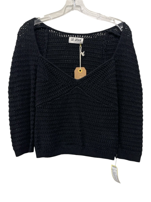 Le Jean Size 2 Black Cotton & Linen 3/4 Sleeve Knit Square Neck Top Black / 2
