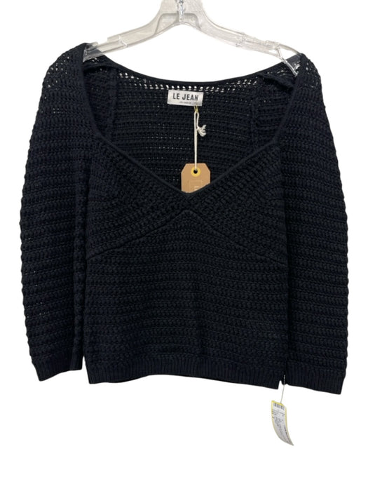 Le Jean Size 2 Black Cotton & Linen 3/4 Sleeve Knit Square Neck Top Black / 2