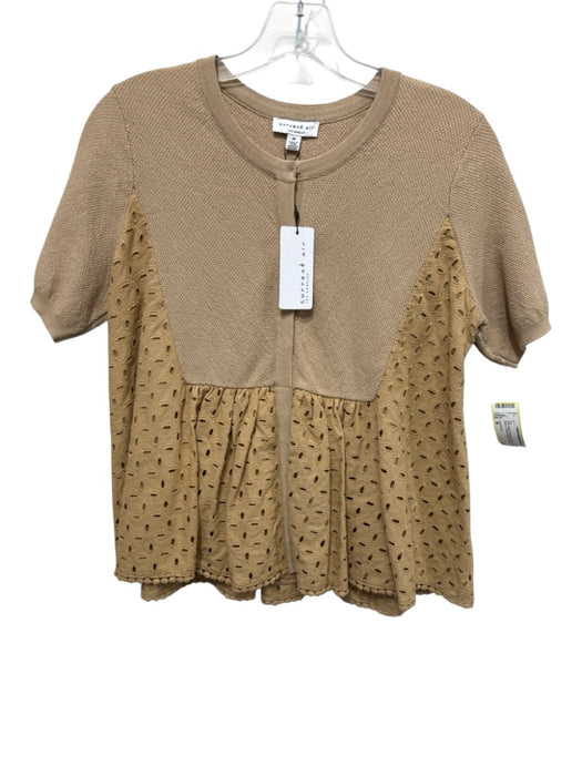 Current Air Size M Beige Viscose & Nylon Short Sleeve Floral Eyelet Top Beige / M