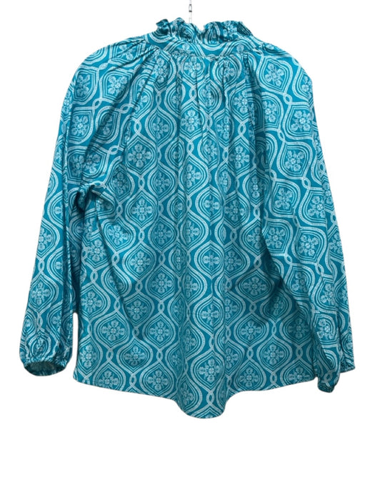 Marigold Size M Electric Blue Cotton Long puff sleeve Abstract Print Top Electric Blue / M