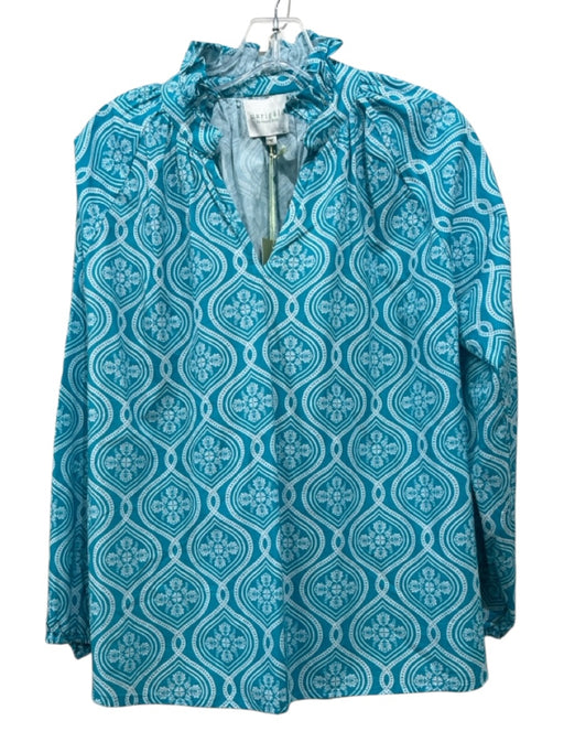 Marigold Size M Electric Blue Cotton Long puff sleeve Abstract Print Top Electric Blue / M