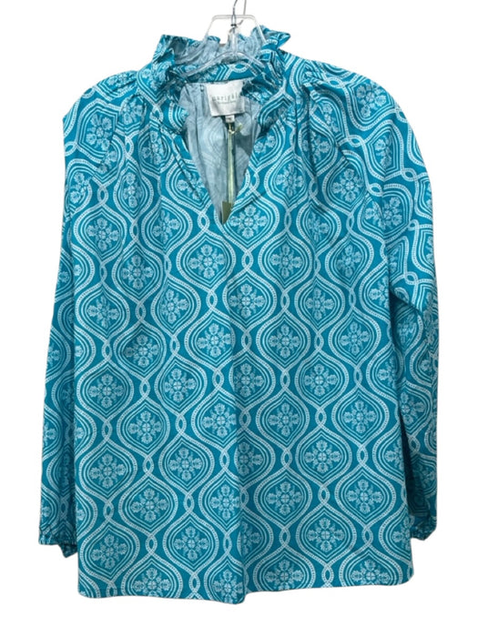 Marigold Size M Electric Blue Cotton Long puff sleeve Abstract Print Top Electric Blue / M