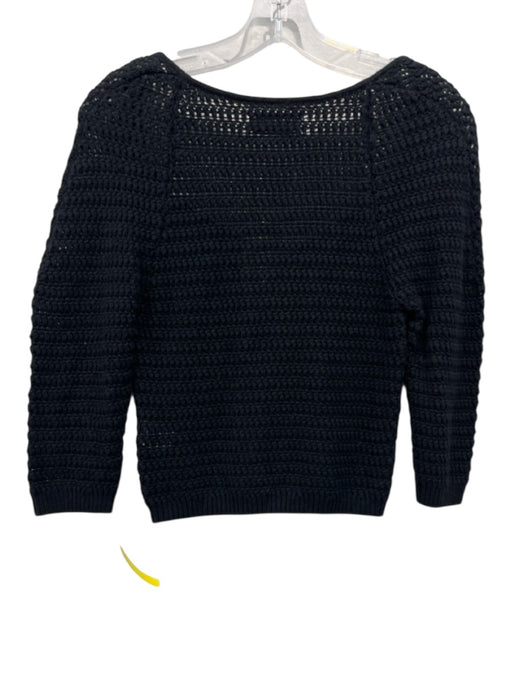 Le Jean Size 0 Black Cotton & Linen 3/4 Sleeve Knit Square Neck Top Black / 0