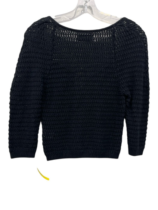 Le Jean Size 0 Black Cotton & Linen 3/4 Sleeve Knit Square Neck Top Black / 0