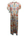 Marigold Size M Pink, Blue, Multi Polyester Satin Abstract Print Midi Dress Pink, Blue, Multi / M