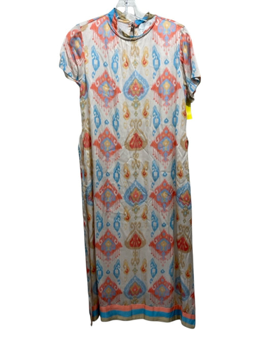 Marigold Size M Pink, Blue, Multi Polyester Satin Abstract Print Midi Dress Pink, Blue, Multi / M