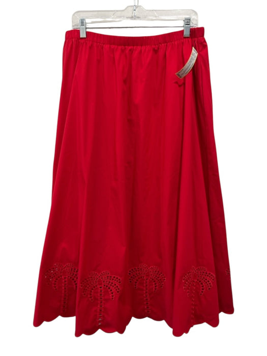English Factory Size L Red Cotton & Nylon Elastic Waist Palm Tree eyelet Skirt Red / L