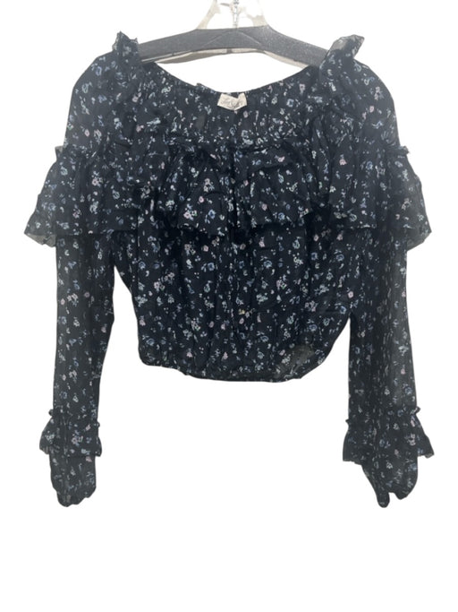 Loveshackfancy Size XS Navy, Pink & White Cotton & Silk Long Balloon Sleeve Top Navy, Pink & White / XS