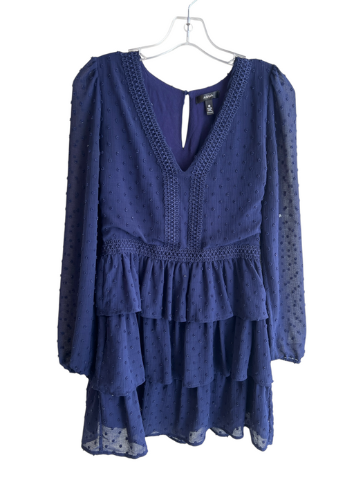 Aqua Size M Navy Blue Rayon Long Sleeve Embroidered Design V Neck Dress Navy Blue / M