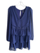 Aqua Size M Navy Blue Rayon Long Sleeve Embroidered Design V Neck Dress Navy Blue / M