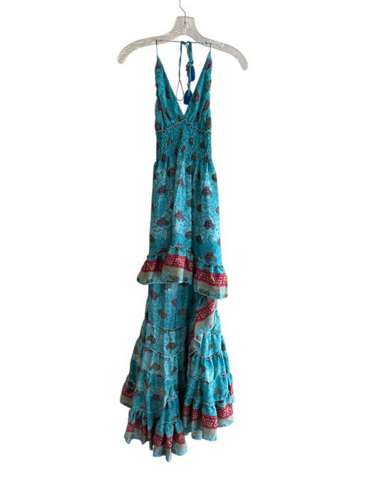 Zury Size Est XS Aqua & Multi Silk Blend Paisley Halter High Low Dress Aqua & Multi / Est XS